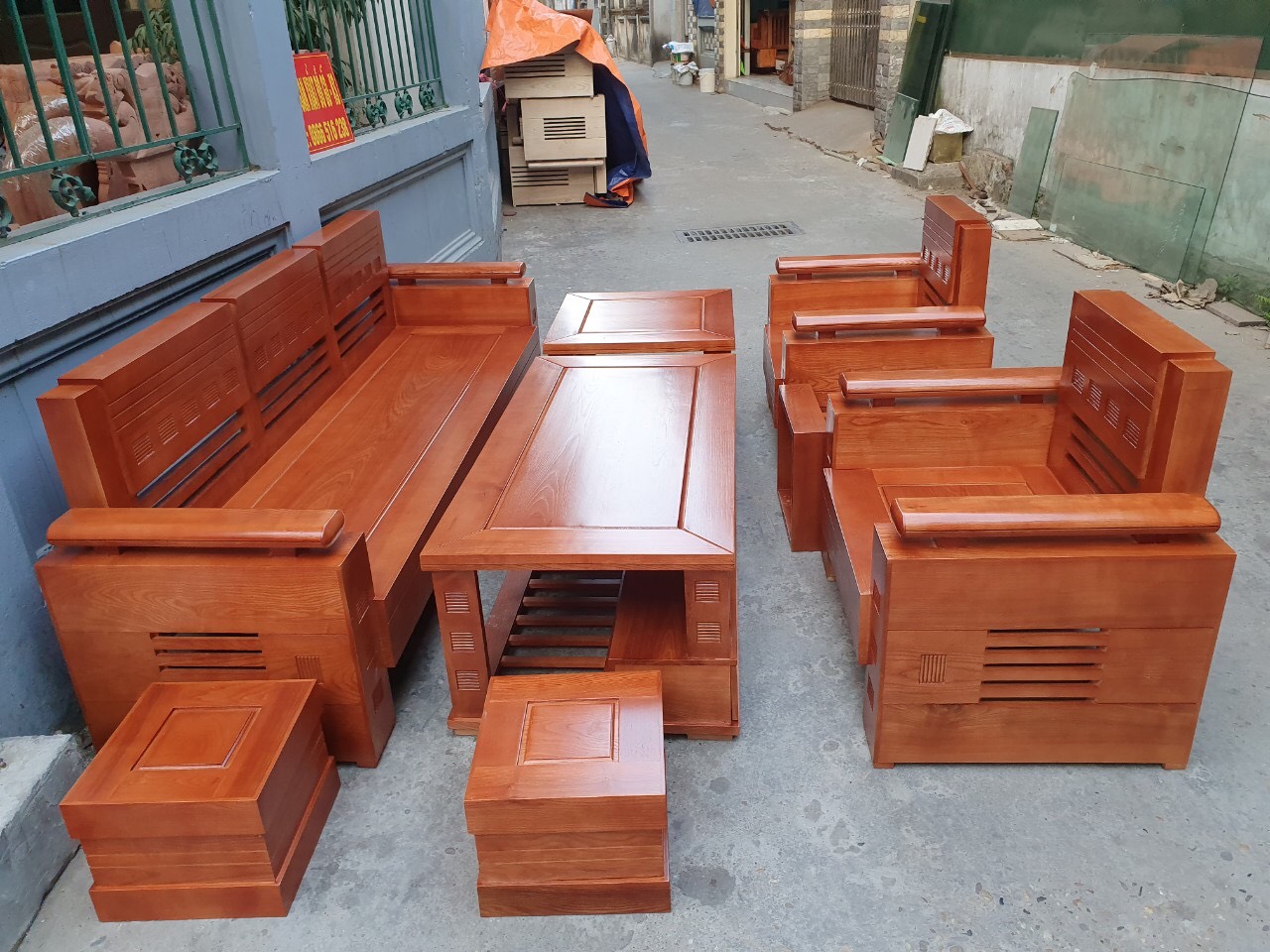 Bộ bàn ghế Sofa trứng đối gỗ sồi