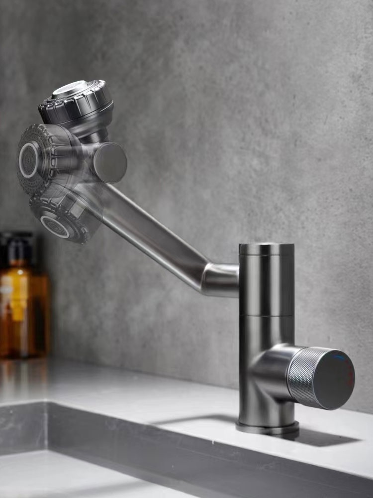 Vòi lavabo nóng lạnh đồng mạ PVD cao cấp xoay 720độ