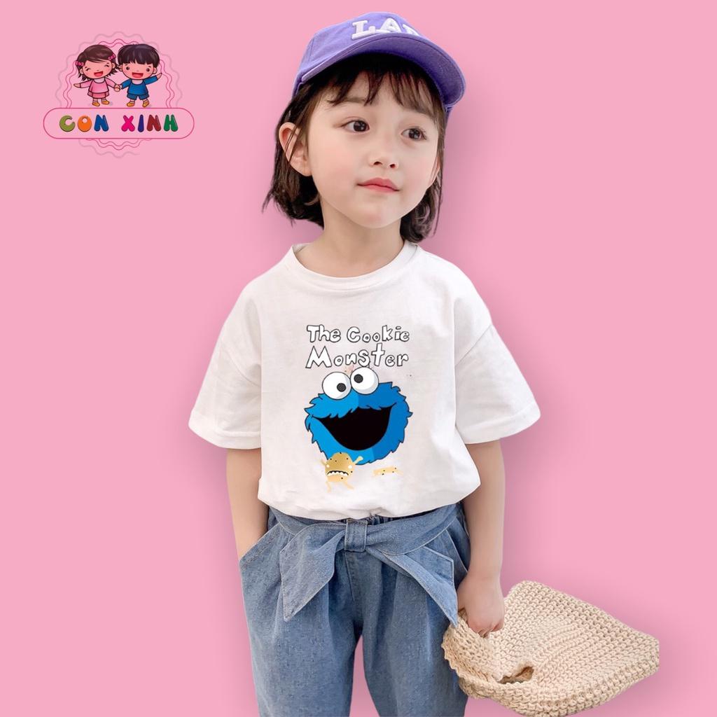 Áo thun bé gái CON XINH cotton hình in MONSTER,thời trang áo thun trẻ em từ 4 đến 8 tuổi
