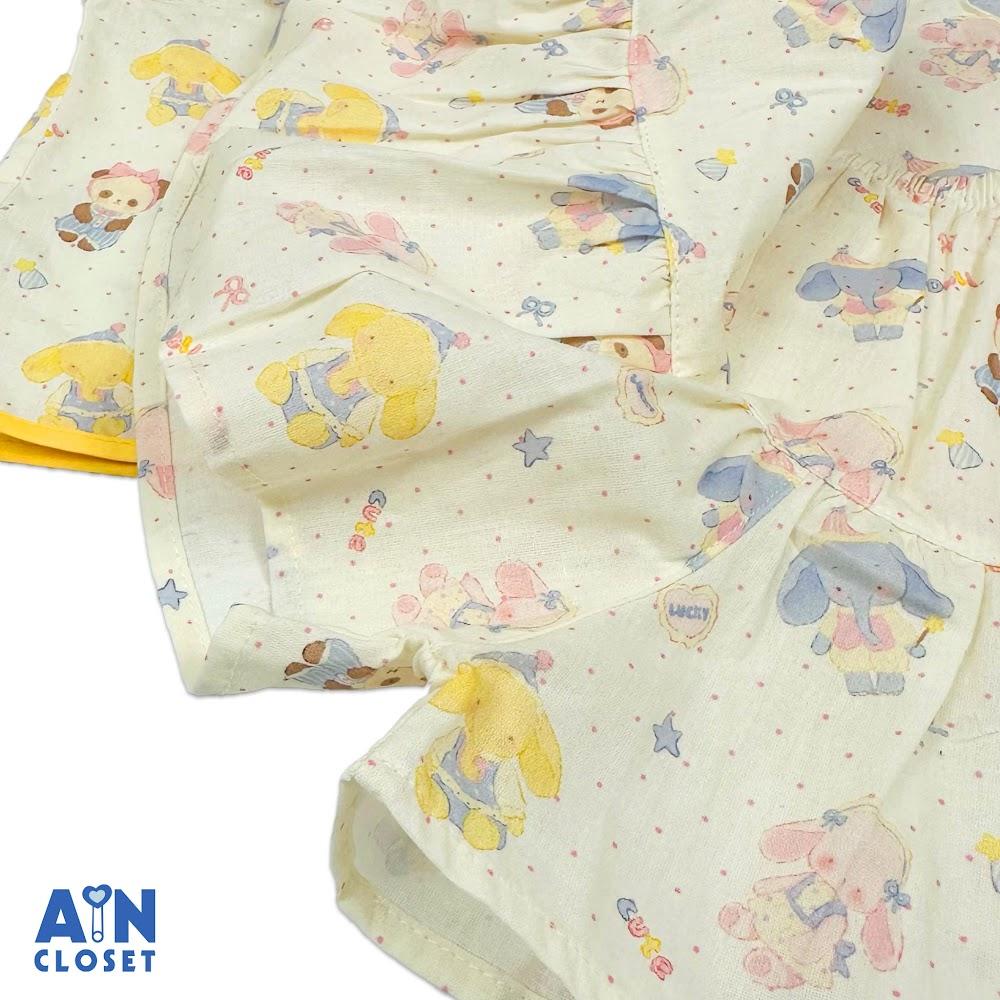 Bộ quần áo Ngắn bé gái hoạ tiết Voi Nơ Vàng Cotton - AICDBGN58850 - AIN Closet