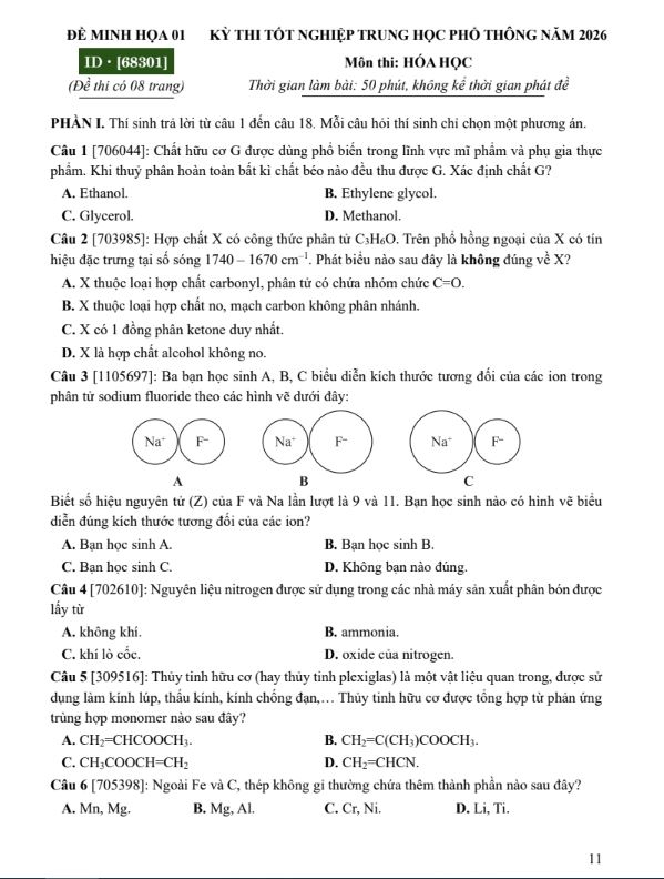 Sách 60 Đề Minh Họa Tốt Nghiệp THPT 2026 - Môn Hóa Học