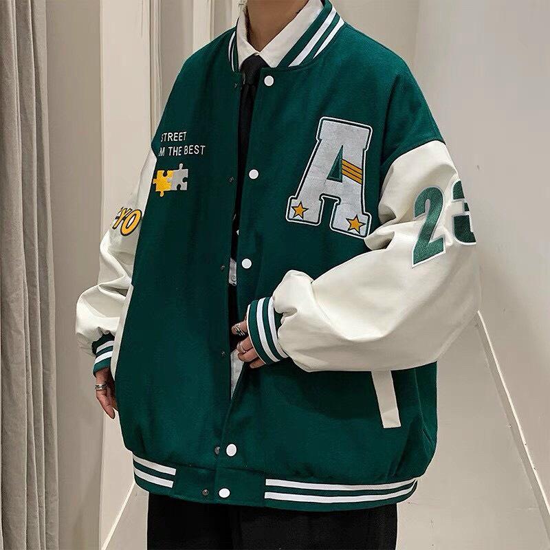 Áo Khoác Bomber Jacket Chất Nỉ Bông LUCKY Form Rộng Unisex Nam Nữ Phối Phong Cách Ulzzang KUN