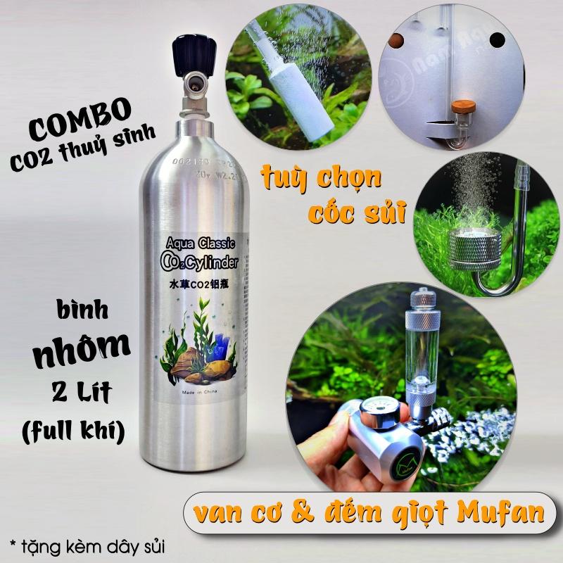COMBO CO2 NHÔM 2 LÍT + Van Cơ & Đếm Giọt Mufan + Cốc Sủi Tuỳ Chọn || Bộ CO2 Cho Hồ Thuỷ Sinh