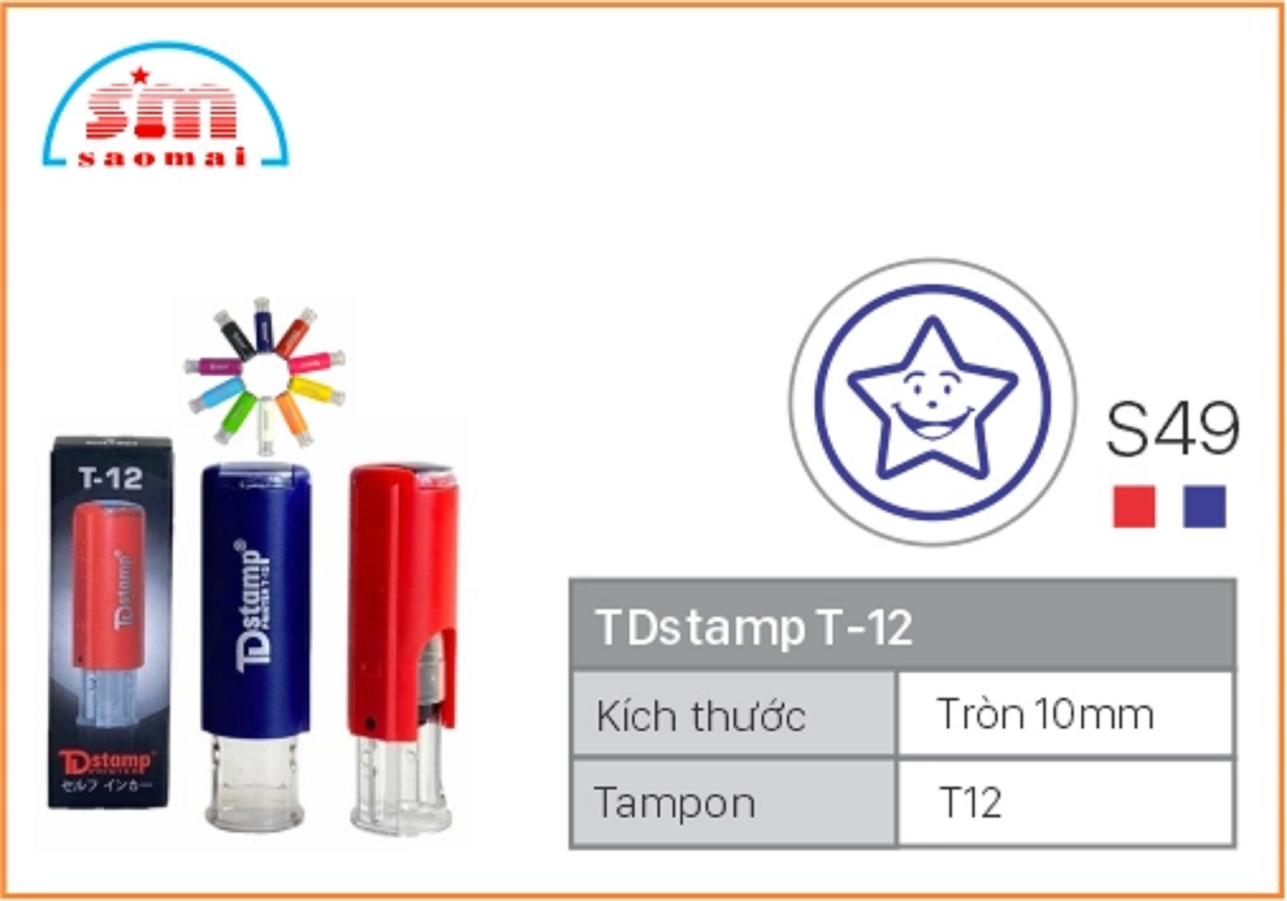 Dấu TD T12 Happy Icon 10mm - S49