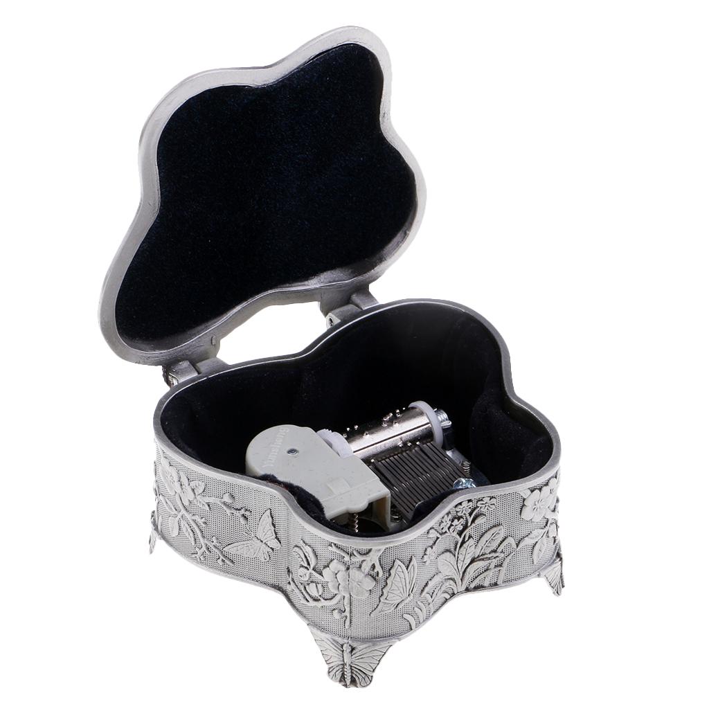 Embossed Antique Wing Up Music Boxes Butterfly Shaped Alloy Music Box Crafts
