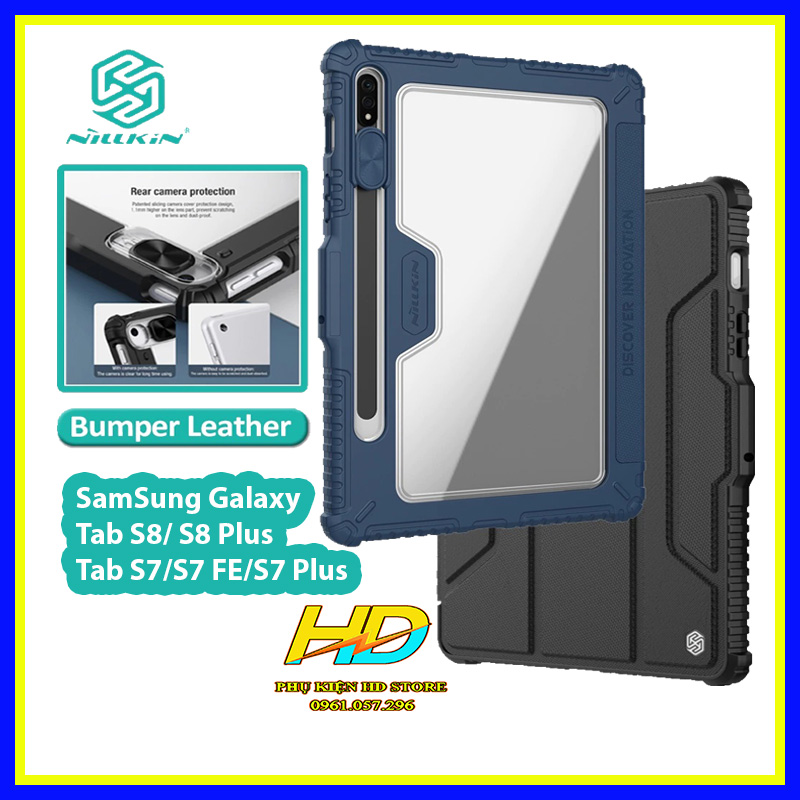 Bao Da Nillkin Bumper Dành Cho SamSung Galaxy Tab S7 Plus Chống Sốc Siêu Bền, Có Ngăn Đựng Bút, Có Nắp Trượt Bảo Vệ Camera - Hàng Chính Hãng