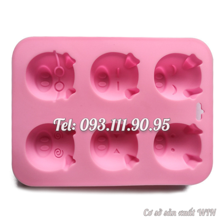 Khuôn silicon làm bánh, rau câu, socola 6 heo con cận thị – Mã số 1074