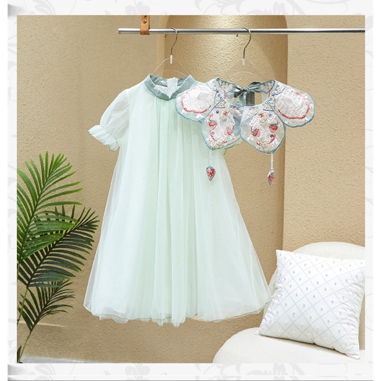 Đầm công chúa sườn xám cổ trang thêu hoa cho bé gái diện tết trung thu đẹp size 15-40kg hàng Quảng Châu