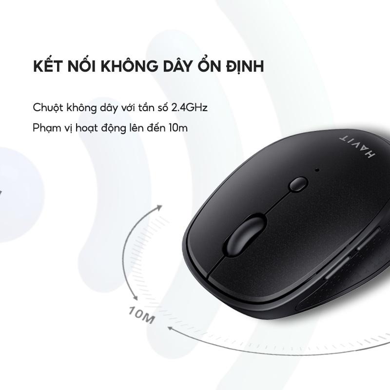 Chuột Không Dây HAVIT MS76, Thiết Kế Công Thái Học, 3 DPI+ 6 Nút Chỉnh, Tuổi Thọ 3Tr Lần Nhấn - Hàng Chính Hãng