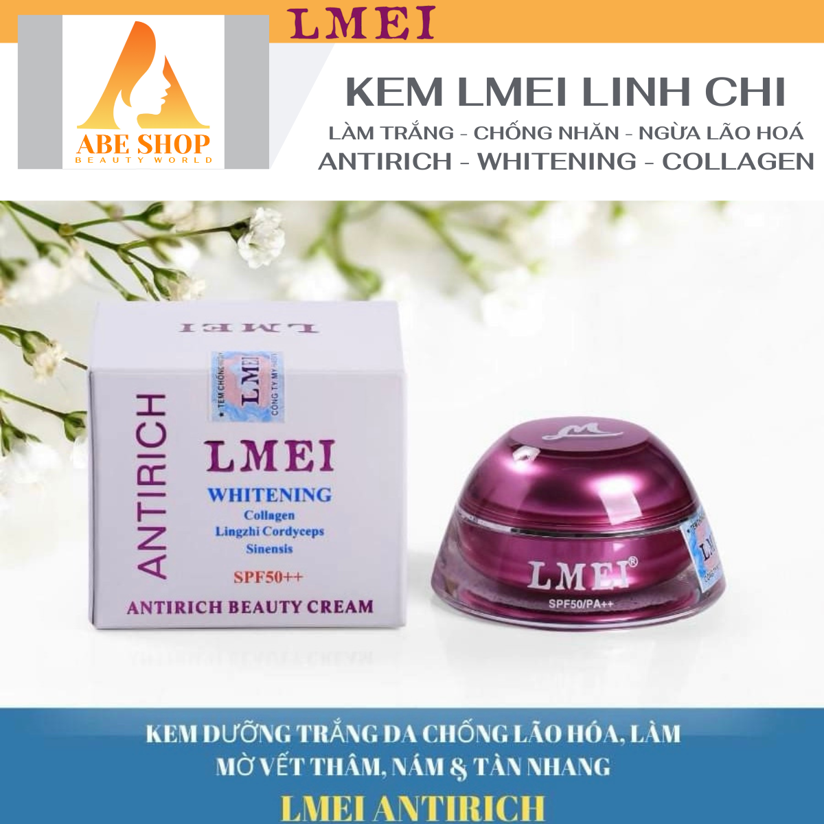 Kem LMEI Linh Chi - Đông Trùng - Collagen 25g - Dưỡng Trắng - Chống Lão Hóa - Giảm Nếp Nhăn - Ngừa Thâm Nám