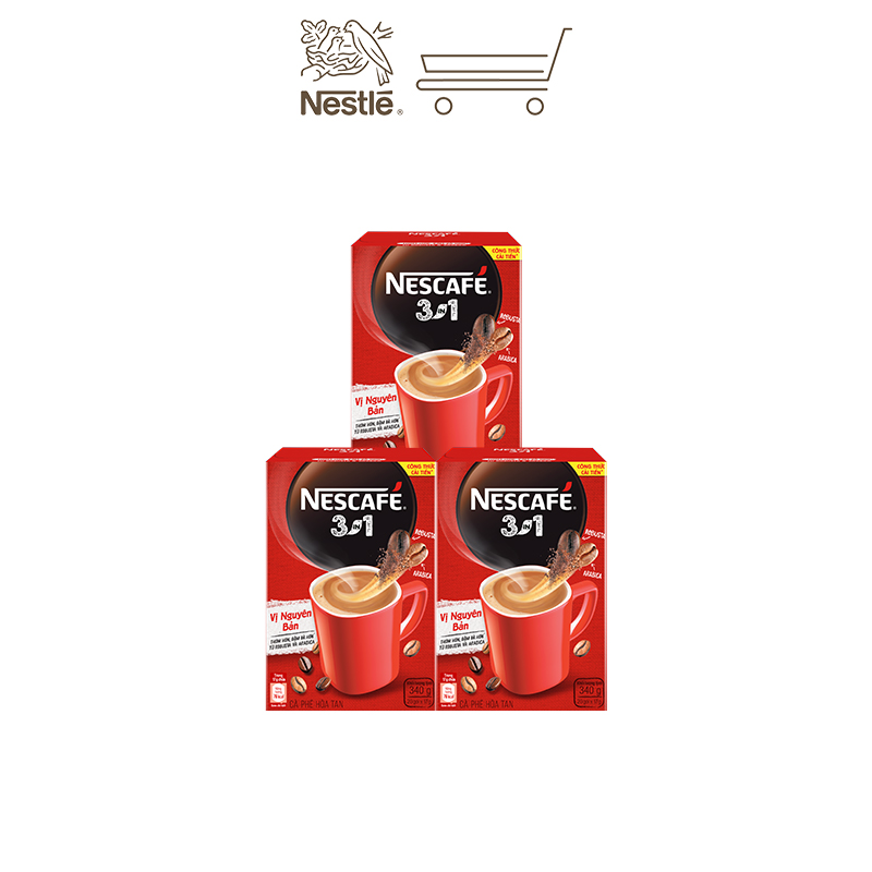 Combo 3 hộp cà phê hòa tan Nescafé 3in1 vị nguyên bản - công thức cải tiến (Hộp 20 gói)