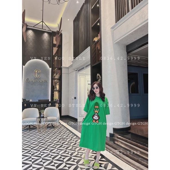 Váy suông dáng dài form rộng in hình vịt đội mũ love made