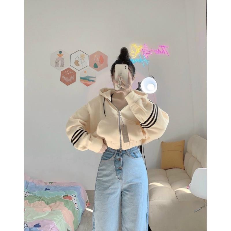 Áo Khoác Hoodie Nữ Khóa Kéo Form Lửng Chất Nỉ Ngoại Dày Dặn HOT