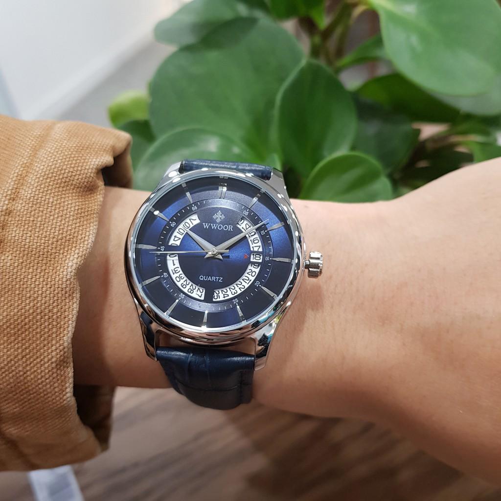 Đồng hồ nam Wwoor dây da thời trang có lịch chính hãng Tony watch 68