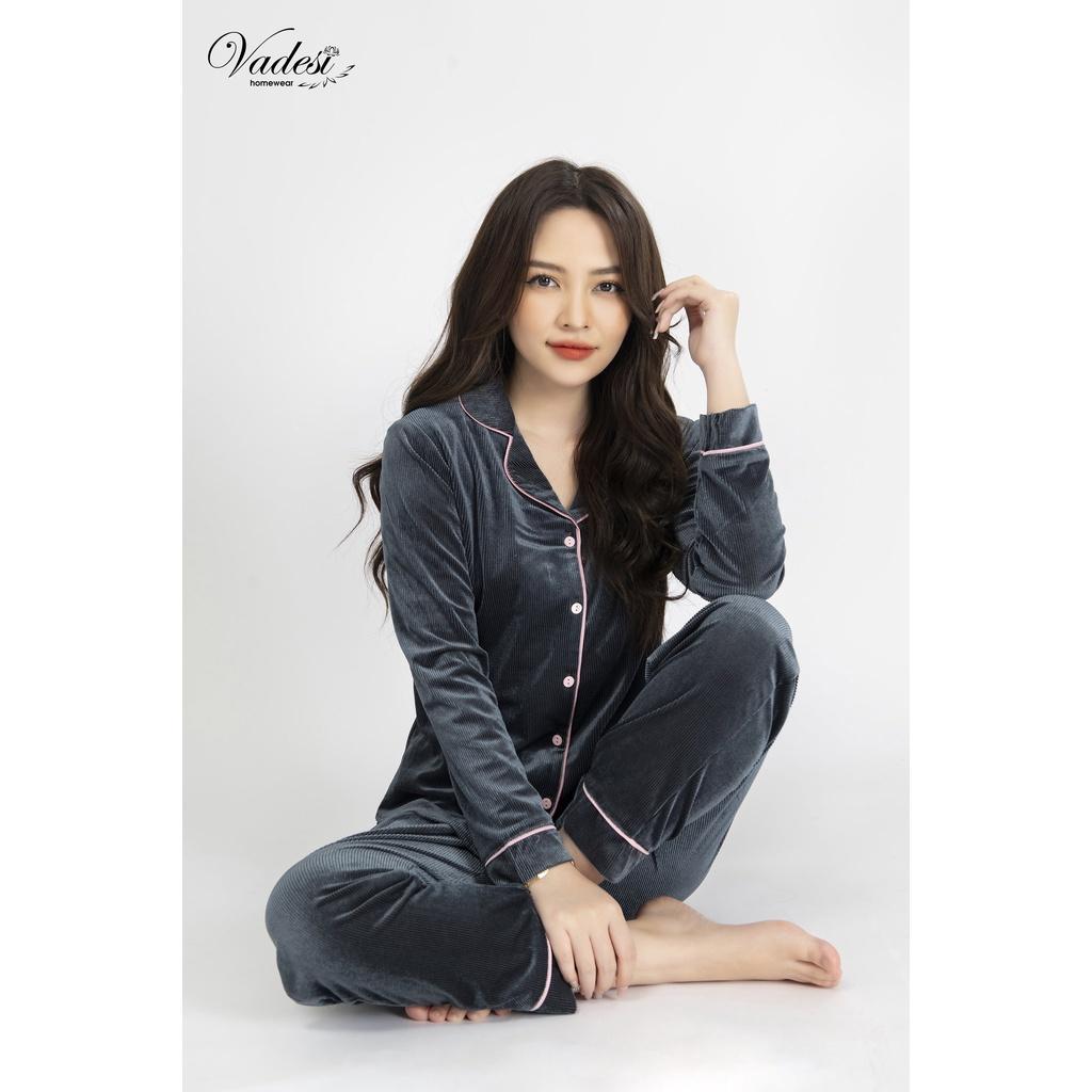 Pijama Dài Tay Bộ Đồ Ngủ Nữ Mùa Đông Nhung Tăm Cao Cấp Mặc Nhà Sau Sinh Đẹp Mềm Mại, Khả Năng Giữ Nhiệt Tốt - VADESI