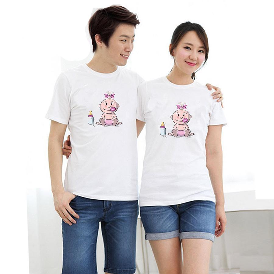 Áo thun cặp đôi in hình baby form rộng phong cách hàn quốc