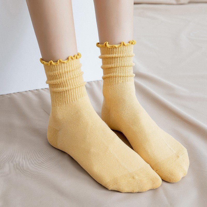 Tất, vớ nhún cổ bèo nữ cao cổ phong cách Vintage Hàn Quốc, hiệu MHAN cao cấp, chất liệu cotton, có nhiều màu