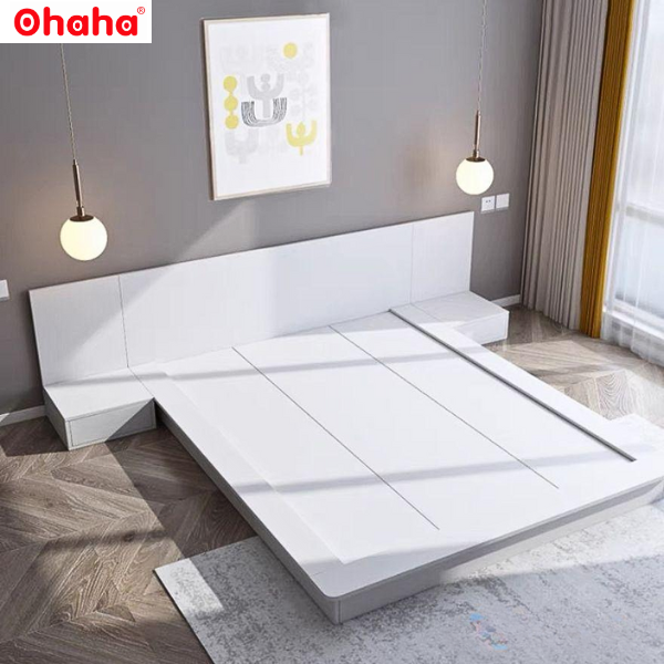 [Kèm Video thực tế &amp; Miễn phí vận chuyển, lắp đặt] Giường ngủ bệt thông minh kiểu Nhật cao cấp có vách ốp đầu giường và đèn Led cảm ứng Ohaha - GB003