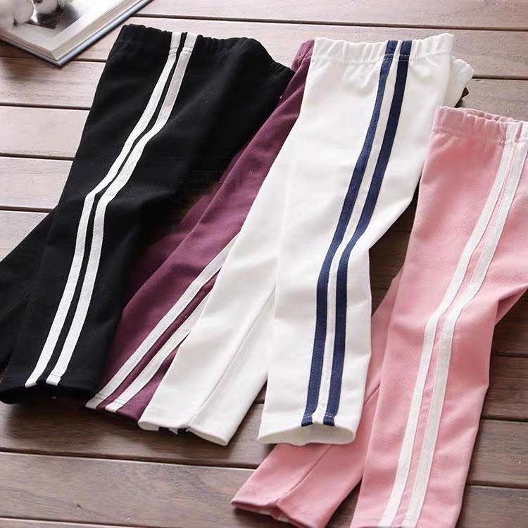 Cotton 100% co giãn 4 chiều Quần dài legging 2 sọc cho bé gái từ 21-40kg