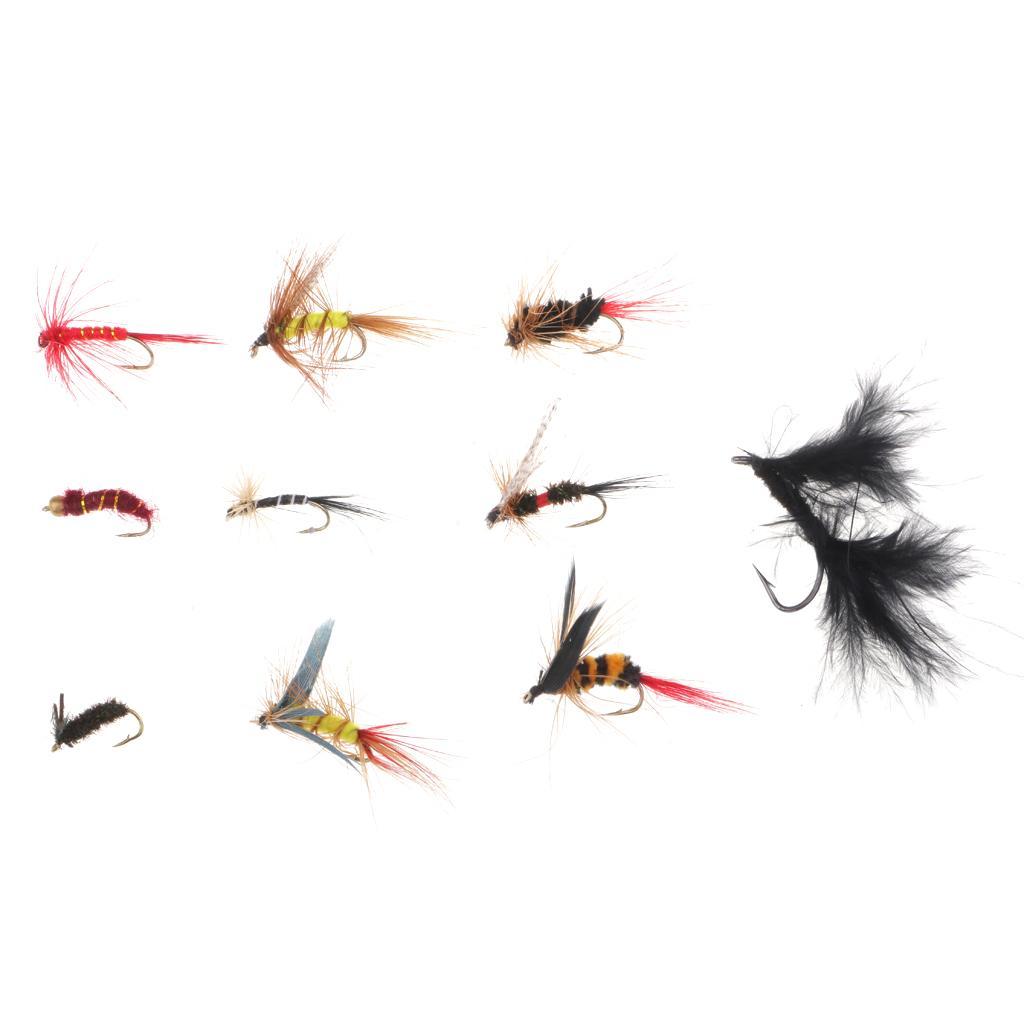 72pcs Fly Fishing Flies Trout Lures Hooks Dry/Wet Artificial Baits with Box