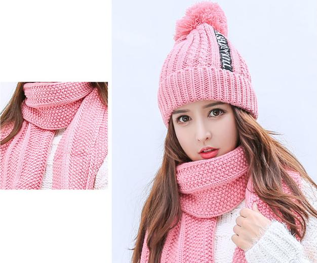 Bộ Mũ len quả bông kèm khăn cao cấp có lót nỉ