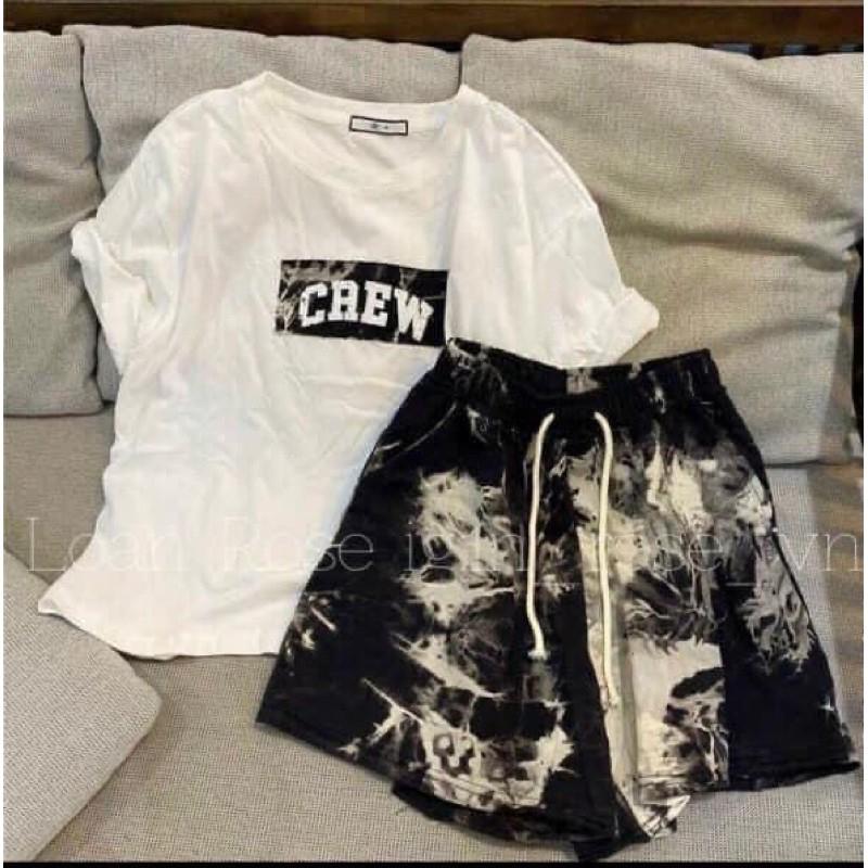 Bộ Áo Quần Cộc Loang CREW Set Áo Phông Quần Đùi