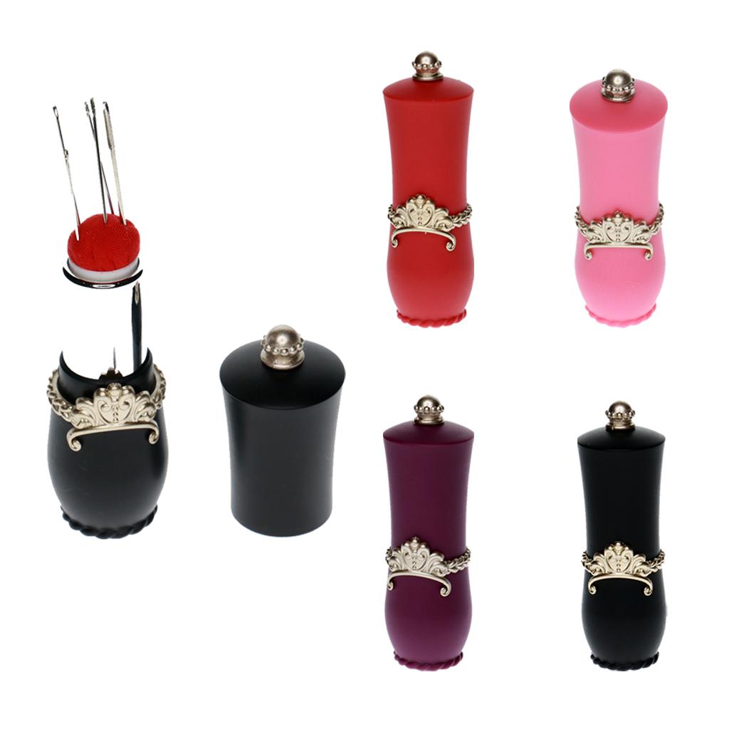 Lipstick Shaped Needles Pin Cushion Holder with 5pcs Sewing Needles