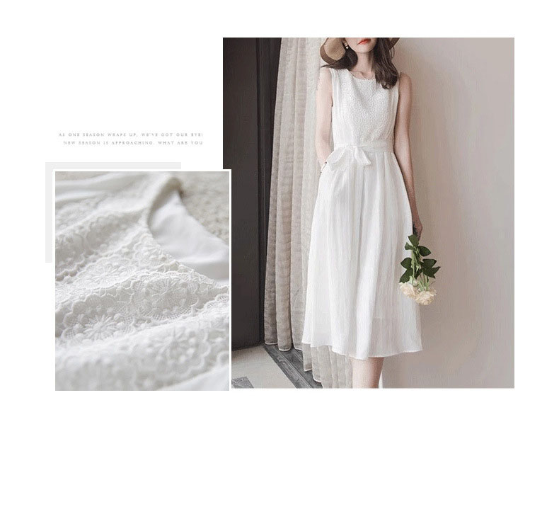 Váy trắng nữ tính khí ngọt ngào váy ren voan dài mã 7075 