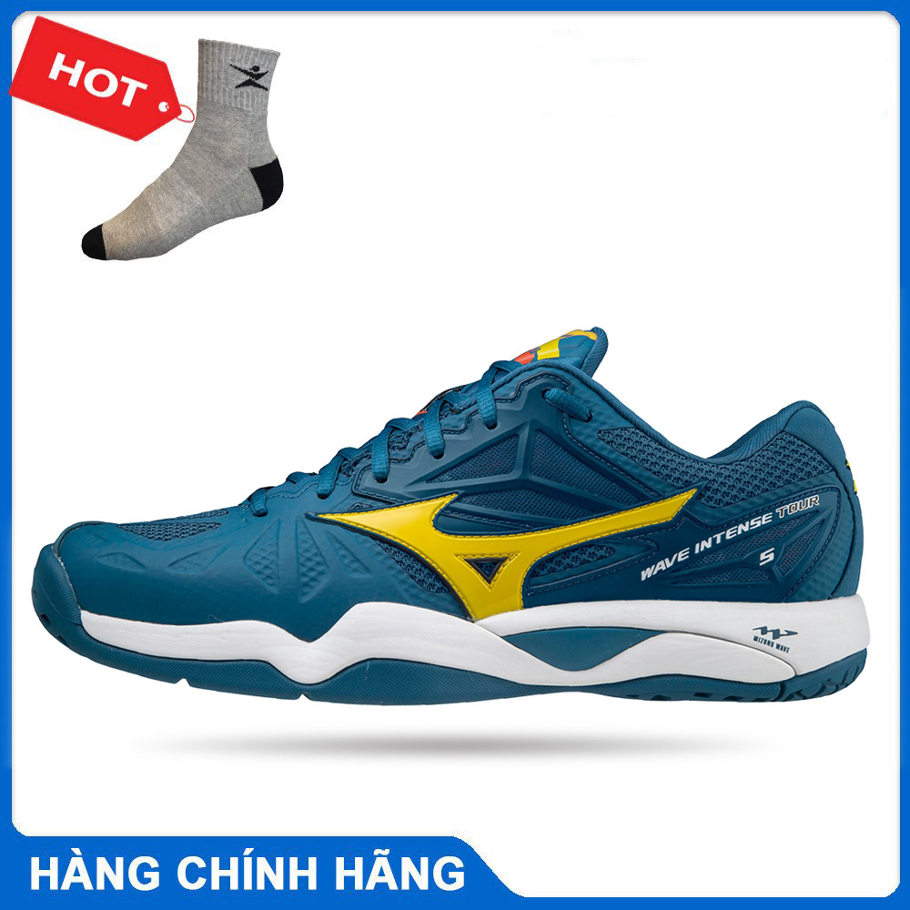 Giày tennis nam Mizuno Wave Intense Tour 5 61GA190030 mẫu mới màu xanh-tặng tất thể thao bendu