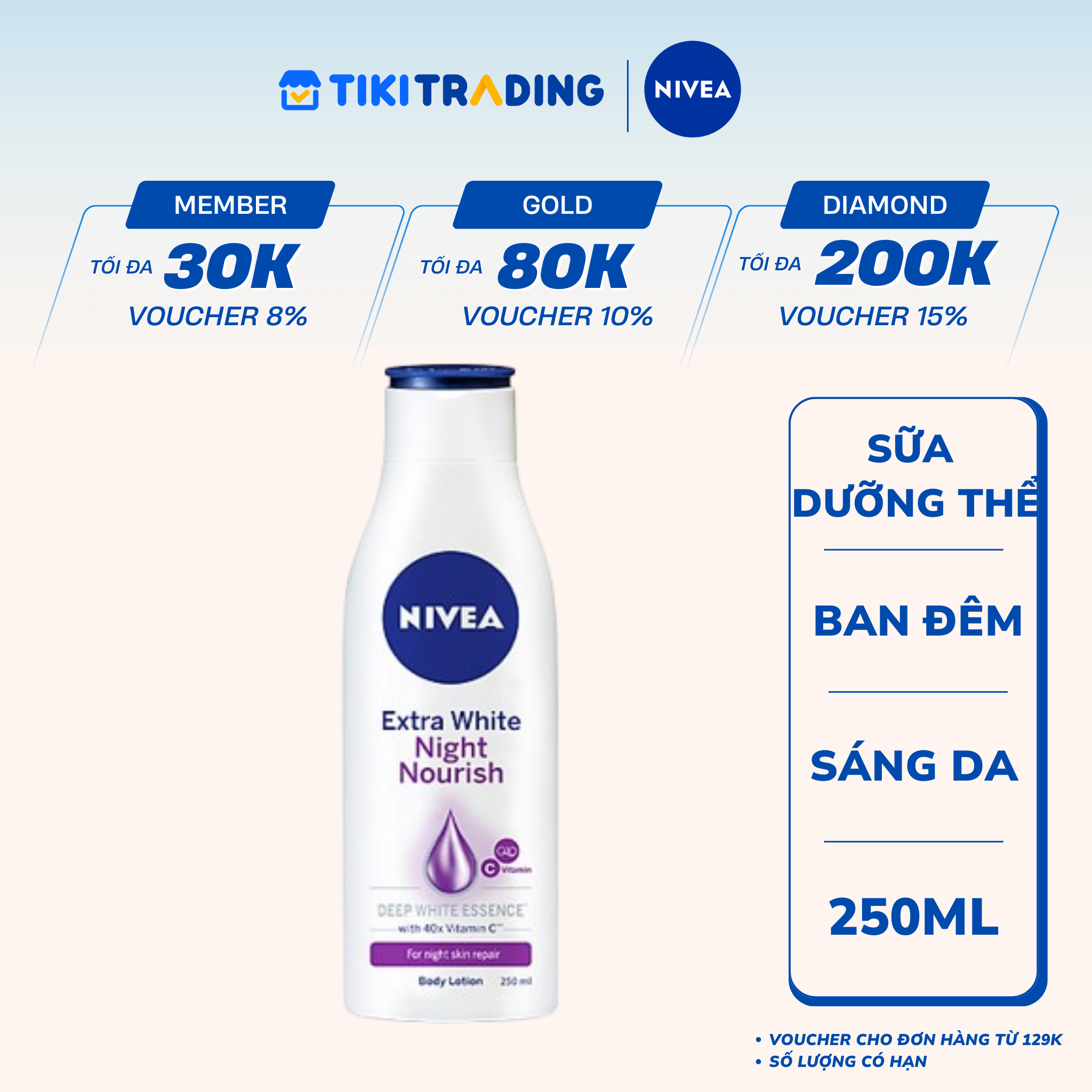 Sữa Dưỡng Thể NIVEA Extra White Night Nourish Ban Đêm Dưỡng Ẩm &amp; Trắng Da (200 ml) - 88188 (Bao bì thay đổi tùy theo đợt nhập hàng)