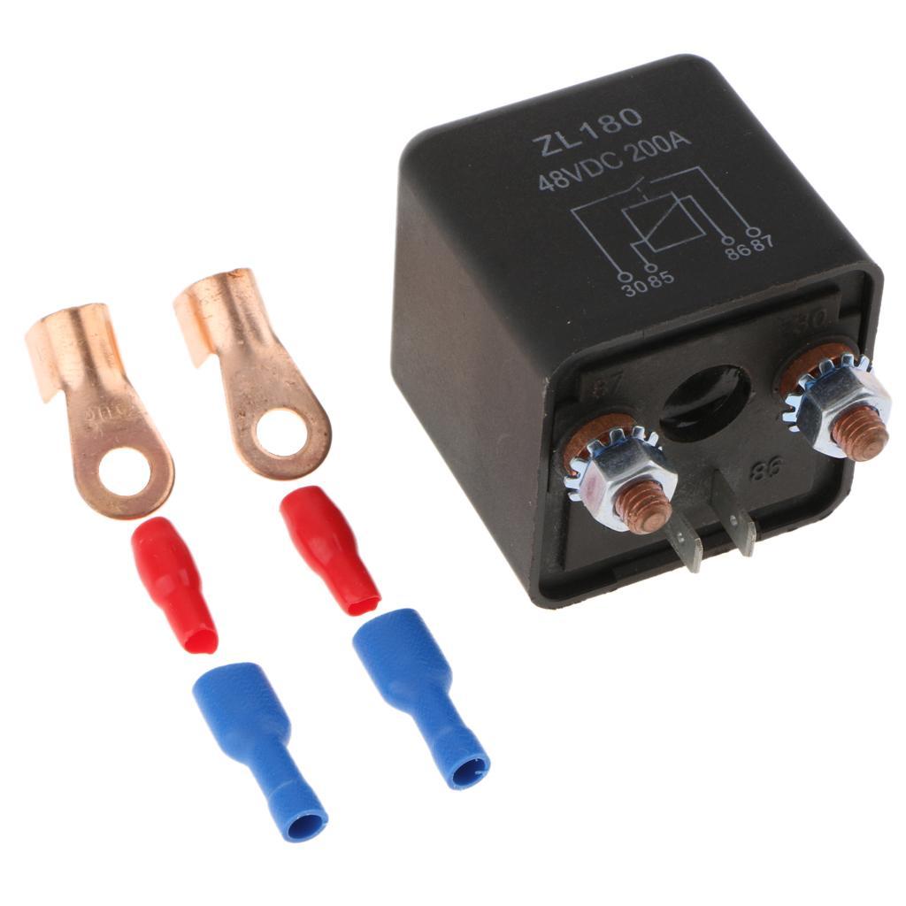 2x High Performance Car SPST Relay 2 Pole 48V 200A + 4 Connection Accessories, Automatic Switch