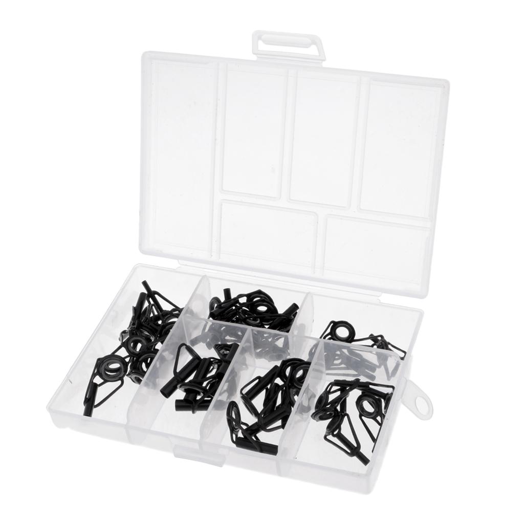 40Pcs/Box Fishing Rod Guides Replacement Tip Ring Ceramic Guide Eye Rings