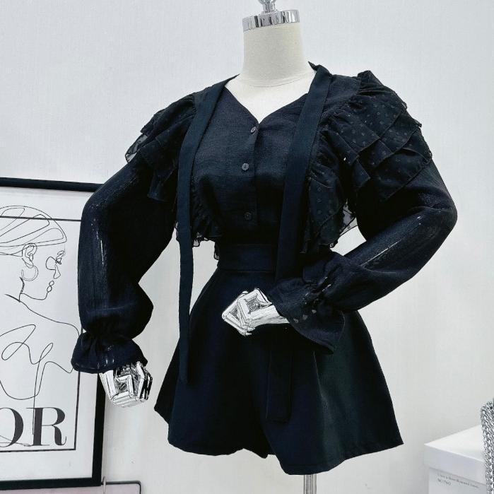 Set bộ nữ, áo voan tơ nhún bèo ngực cực bánh bèo Trendy Clothing