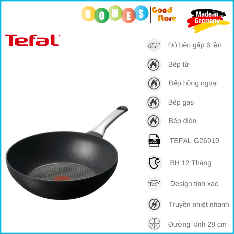 Chảo Chống Dính Sâu Lòng TEFAL Excellence G26919, Nhập Khẩu Đức, Phủ Titanium Excellence Bền Gấp 6 Lần Chảo Thường, Đường Kính 28 Cm - Hàng Nhập Khẩu