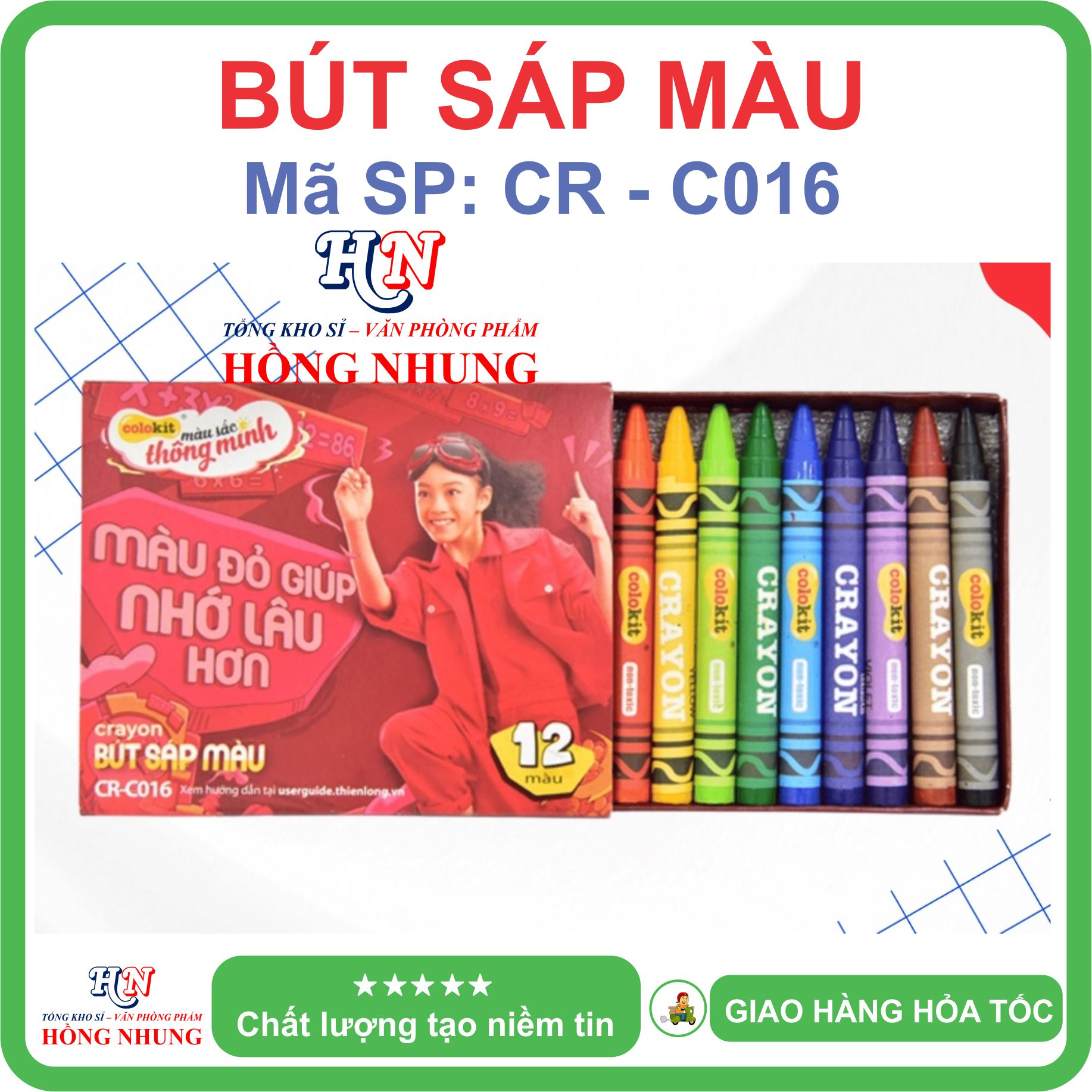 [SALE] Hộp 12 Bút sáp màu Colokit CR-C016, màu mịn, dễ thương, an toàn cho trẻ em.