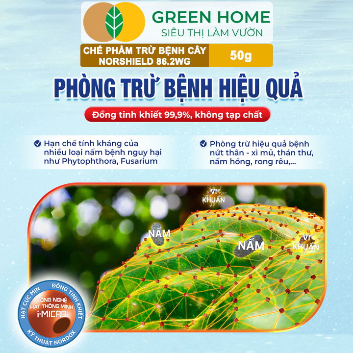 Chế Phẩm Trừ Bệnh NORSHIELD 86.2WG GreenHome, Gói 50gr, Gốc Đồng Đỏ, Bám Dính Tốt, Che Phủ Đều