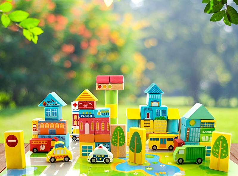 Đồ Chơi Xếp Hình Thành Phố Xây Dựng Lắp Ráp Hình Gỗ Cho Bé Tina Thông Minh Trí Tuệ Sáng Tạo 62 Chi Tiết