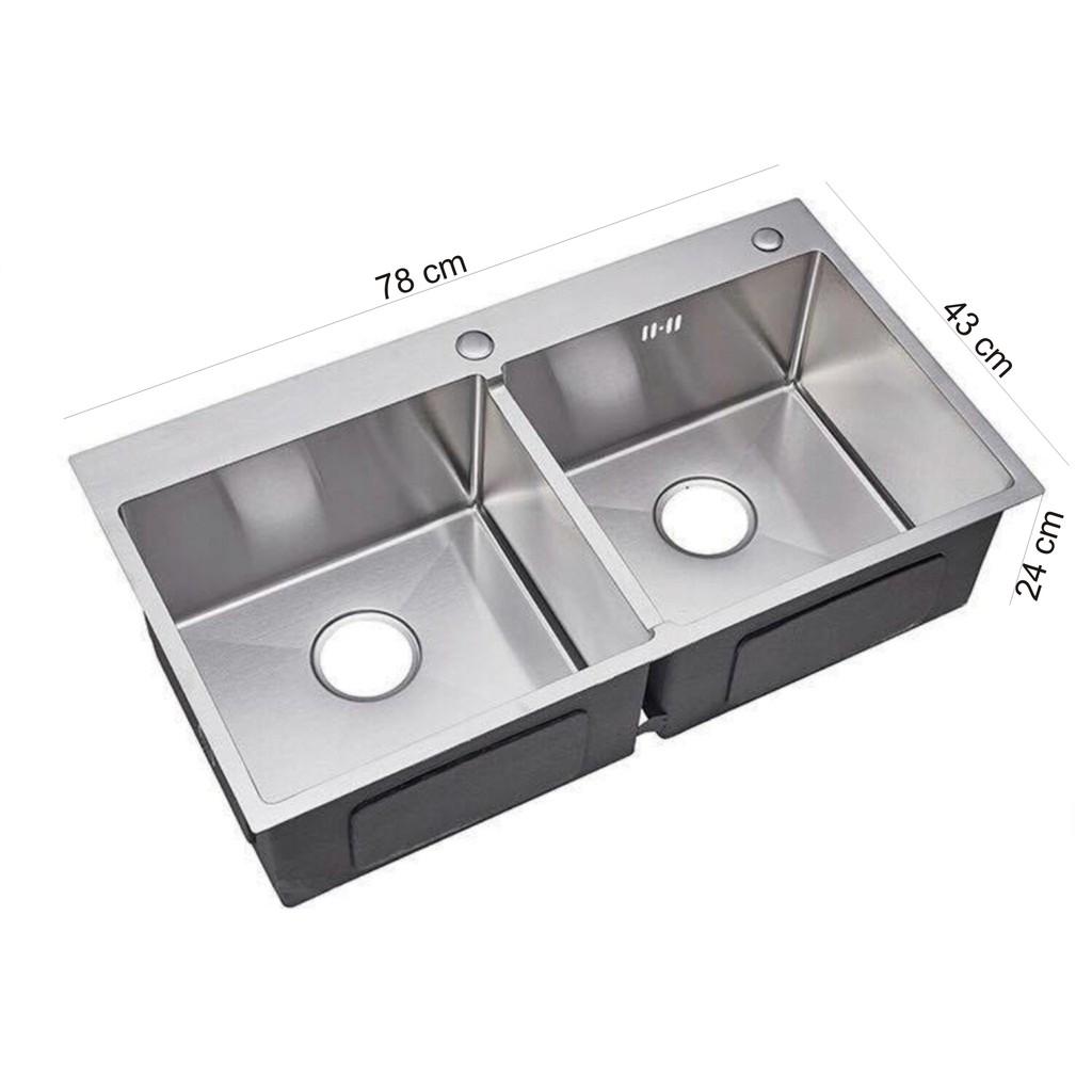 Combo chậu đúc inox SU304 và vòi rửa chén nóng lạnh vuông , kiểu dáng sang trọng