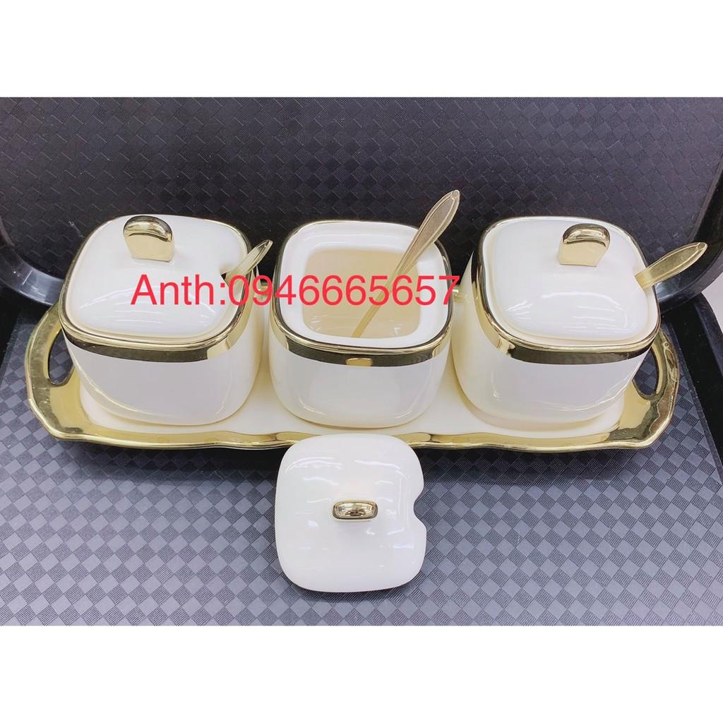 BỘ 3 HŨ ĐỰNG GIA VỊ BẰNG SỨ - MÀU KEM