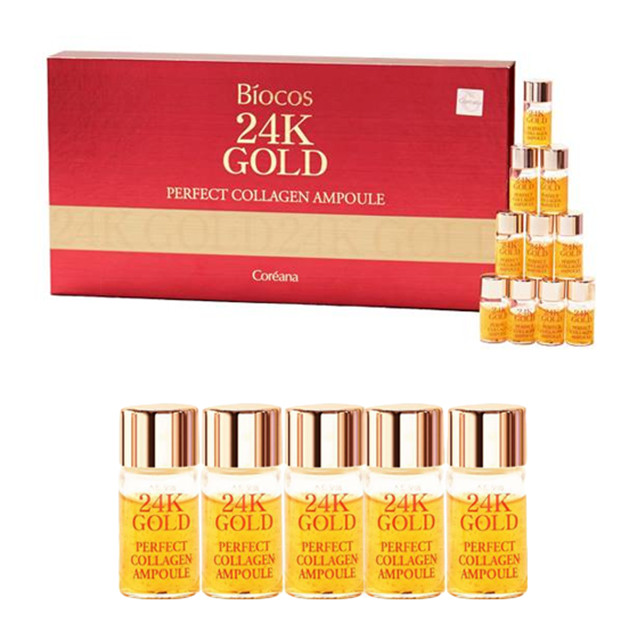 Set 24 chai Siêu tinh chất collagen và vàng 24k tái tạo da, ngăn ngừa lão hóa Biocos 24k Gold Perfect Collagen Ampoule 2.5ml x24