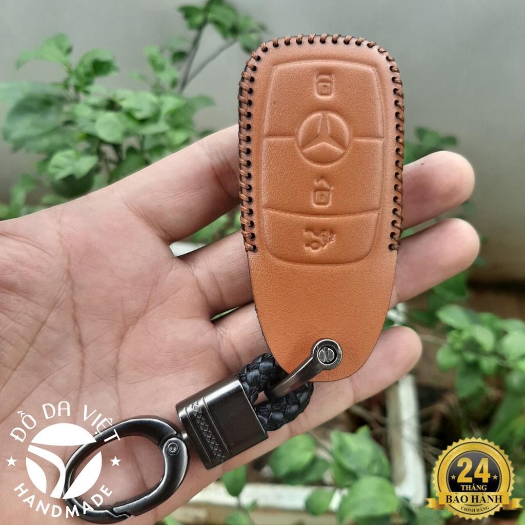 Bao da chìa khoá Mercedes handmade da thật, bao da chìa khoá Mec có khắc tên và sđt