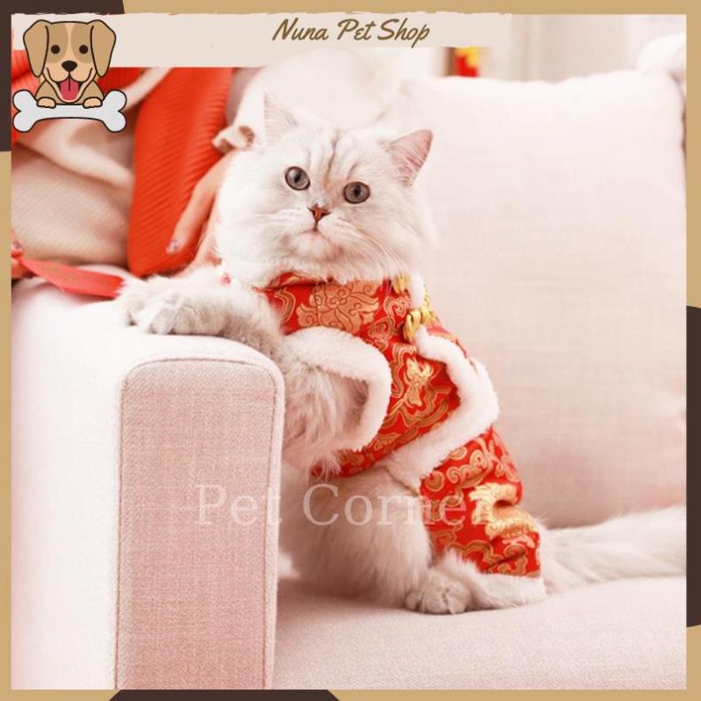Quần áo Tết cho chó mèo, bộ đồ Tết lót lông cho thú cưng