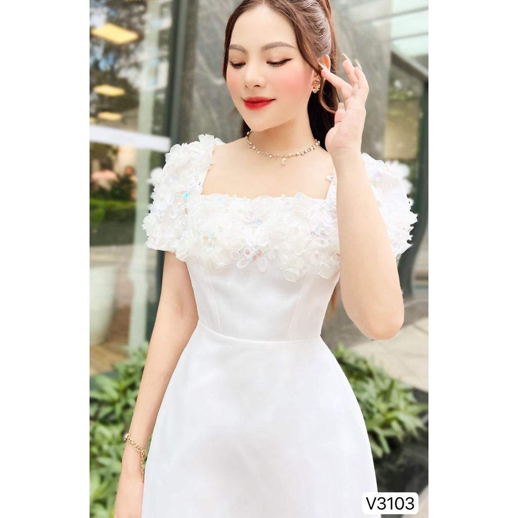 Đầm Thiết Kế V3103 Chất Liệu Vải Tafta Đính Kết Thủ Công - Đầm Dự Tiệc Sang Trọng Đủ Size SMLXL
