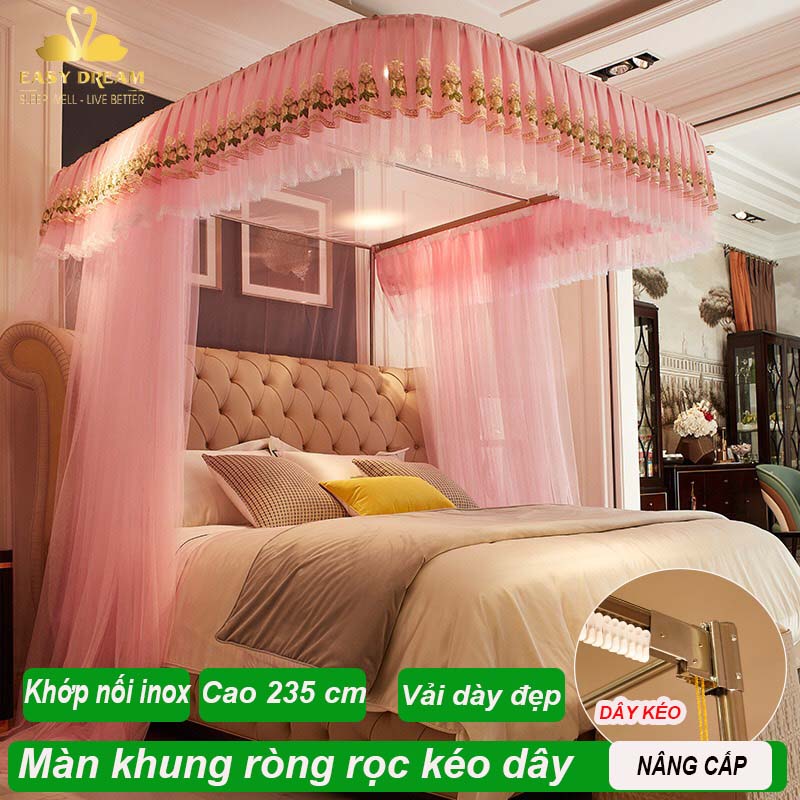 Màn khung kéo dây ròng rọc không khoan tường EASY DREAM chống muỗi hiện đại mùng ngủ cao cấp đep