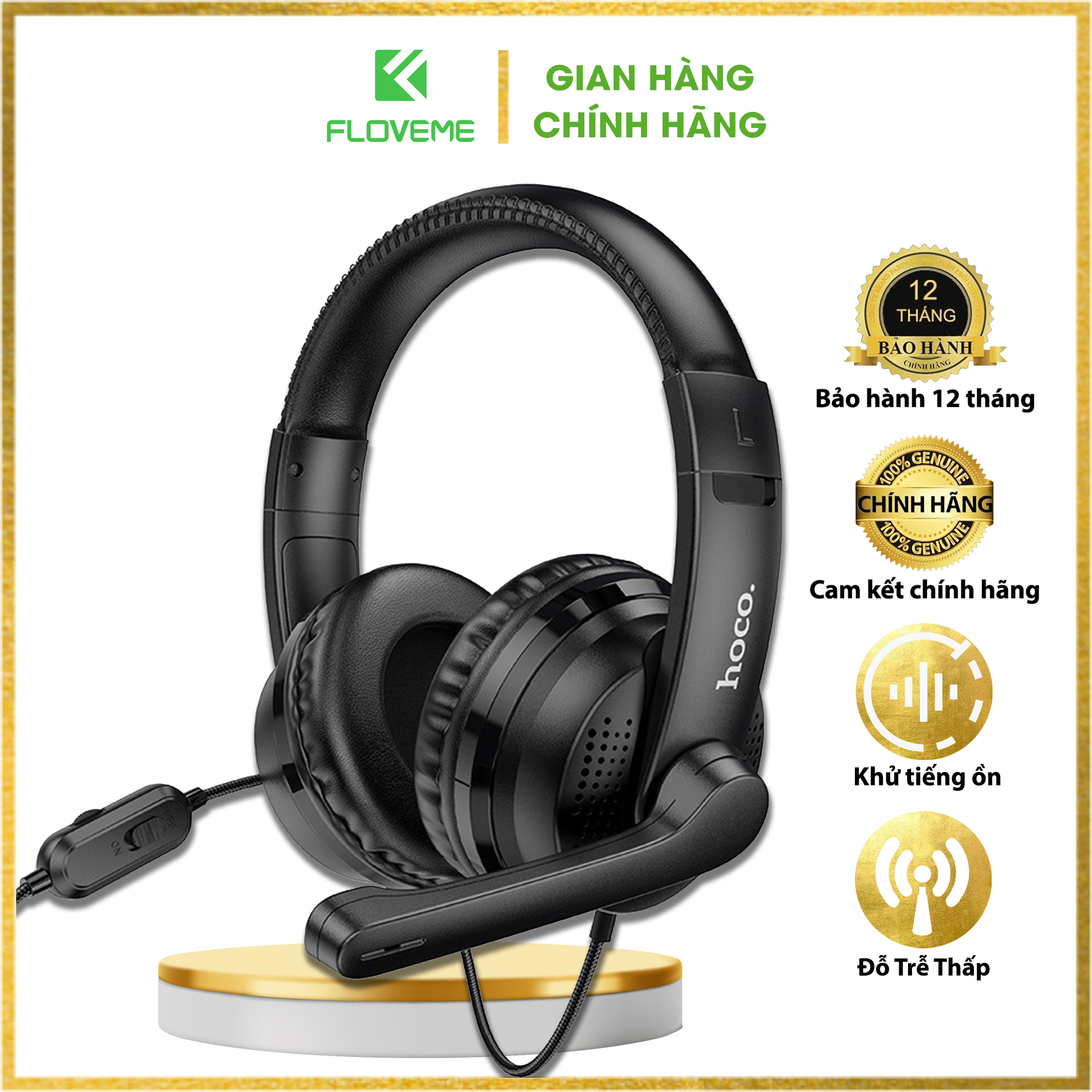 Tai nghe Bluetooth chụp đầu HOCO W103 có mic game thủ kèm jack cắm 3.5mm rẻ tốt bền đẹp dùng cho điện thoại PC máy tính ngầu - Hàng chính hãng