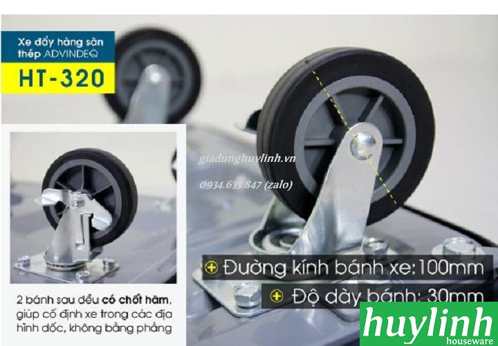 Xe kéo đẩy hàng 4 bánh sàn thép Advindeq HT-320 - tải trọng 320kg - Chính hãng