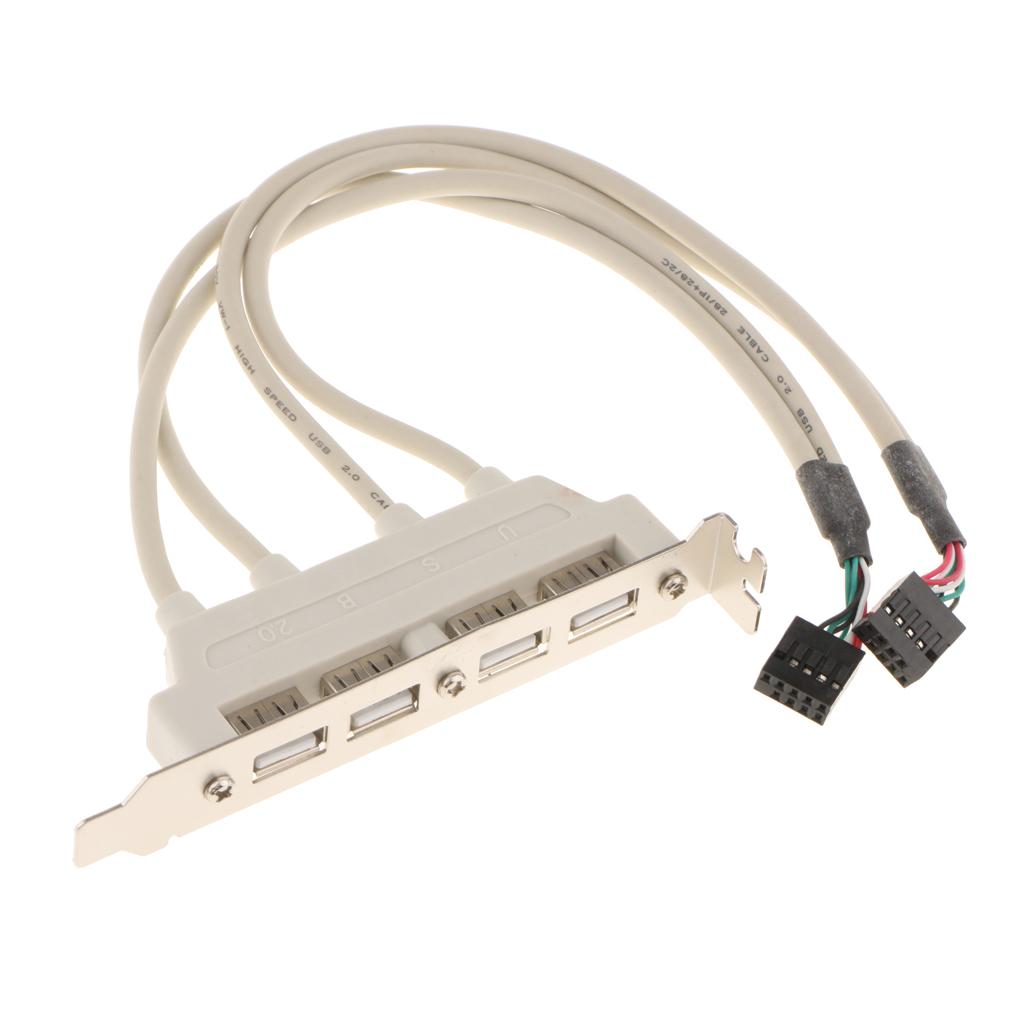 Dual 10Pin Motherboard Header to 4 Port USB2.0 Back Panel Slot Bracket Cable