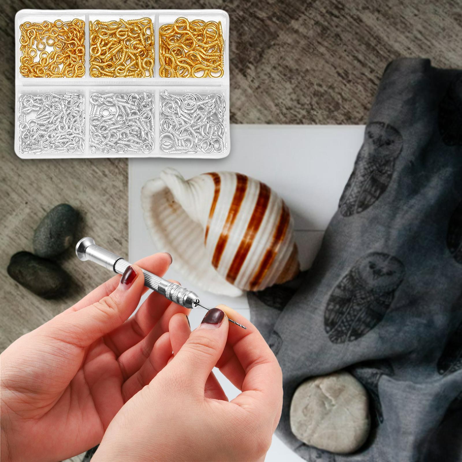 Pin Vise Kit Micro Hand Resin Drill, 10Pcs Mini Drills , 300Pcs Screw Eye Pins for Resin, Plastic, DIY Jewelry, Key Chain Making
