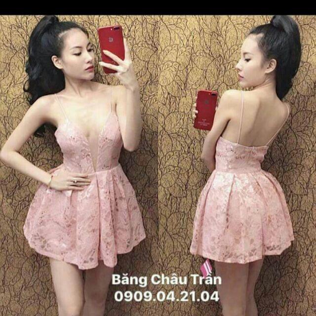 Đầm ren pha lưới lót phồng