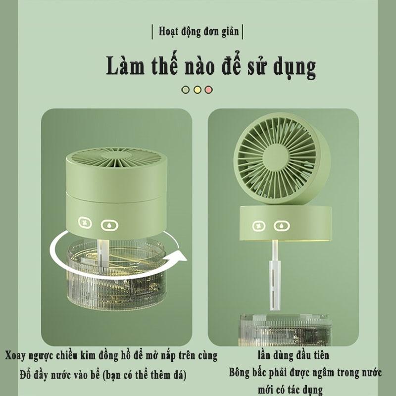 Máy phun sương Quạt mini hơi nước tích điện để bàn phun sương 3 tốc độ gió, cổng sạc USB, xoay 120 độ, có đèn led,dung t